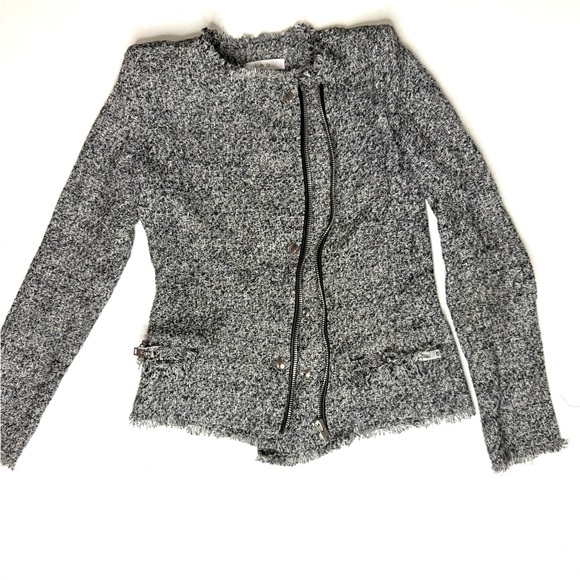 IRO Carlota Tweed Boucle’ Asymmetrical Black and Gray  Jacket Blazer Size 4 - Picture 2 of 10